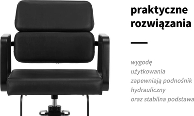 Karrige parukerie Activeshop Gabbiano Porto, hidraulike, me mbështetëse këmbësh, e zezë
