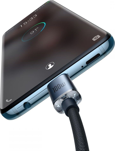 Kabllo karikimi Baseus Crystal Shine, USB C në USB C, 100W, 2m, e zezë