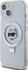 Futrollë telefoni Karl Lagerfeld KLHMP15SHMRSCHH, për iPhone 15 6.1", MagSafe, me unazë, e bardhë