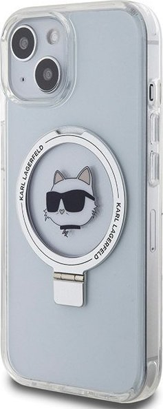 Futrollë telefoni Karl Lagerfeld KLHMP15SHMRSCHH, për iPhone 15 6.1", MagSafe, me unazë, e bardhë
