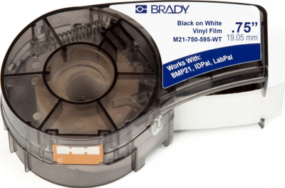 Rrip etiketimi Brady M21 750 595, 6.4 m, 19.05 mm, i bardhë