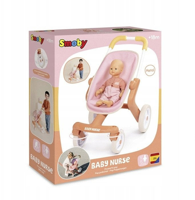 Играчка количка за кукли Смоби Бејби Нурс, за кукли 42 см, вртливи тркала, розова