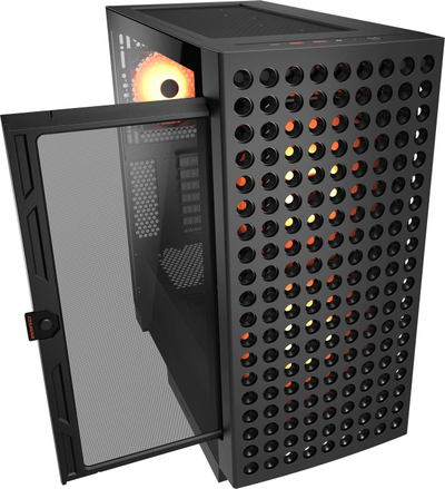 Kasa kompjuteri Cougar Airface Eco RGB, Middle Tower, xham i temperuar, pa furnizues energjie, e zezë