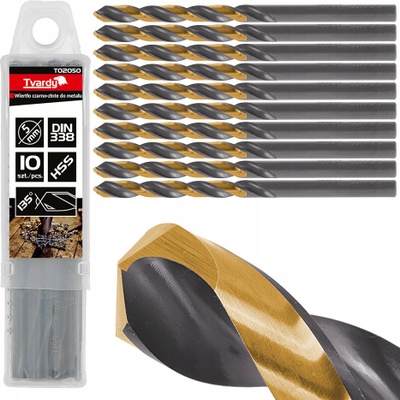 Set spiralë metali Tvardy Black Gold HSS, 5mm, 10 copë, zi ari