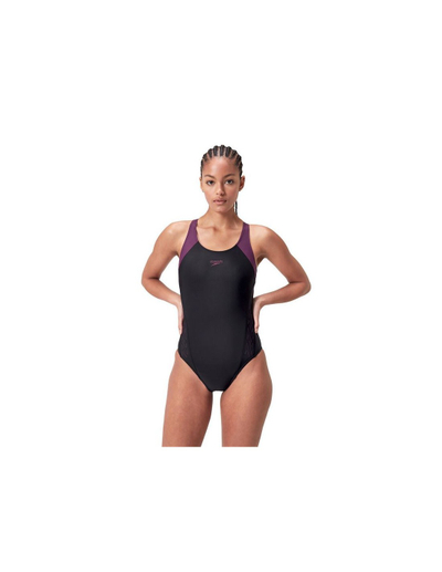 Kostum noti Speedo HyperBoom Splice Racerback, për goca, i zi me vjollcë