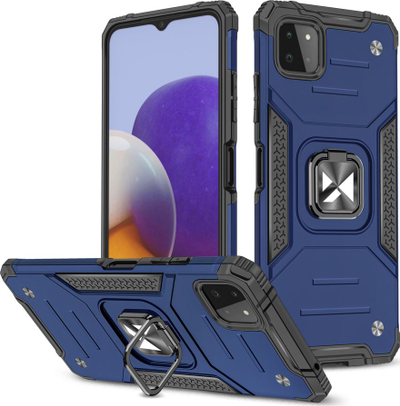 Futrollë Wozinsky Ring Armor për Samsung Galaxy A22 4G, mbrojtëse hibride, me unazë magnetike, blu