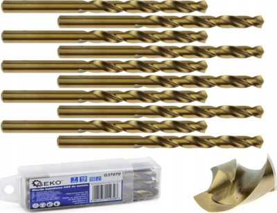 Set spiral meksash Geko HSS M35, 7 mm, 10 copë, ngjyrë ari