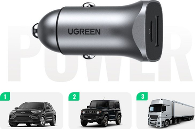 Karikues makine Ugreen CD130, 1x USB A 1x USB C, 24W, gri
