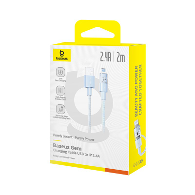 Kabllo karikimi Baseus Gem, USB A në Lightning, 2.4A, 2m, blu