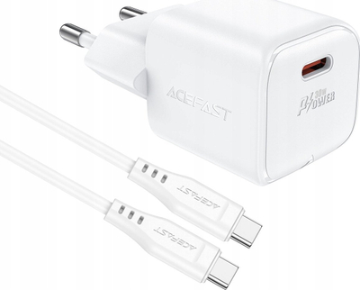 Karikues rrjeti Acefast A77 Mini, 30W PD GaN, me kabllo USB C, i bardhë