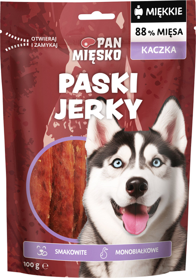 Shpërblim për qen PAN MIESKO Jerky Strips, mish pate, 100 g