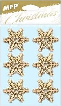 Ngjitëse zbukuruese MFP Snowflakes, dru i natyrshëm, set me 6 copë, ngjyrë druri natyrale