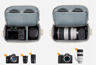 Çantë shpine me një rrip për aparat K&amp;F Concept Sling Bag Small, për DSLR SLR edhe kamera kompakte, bezhë