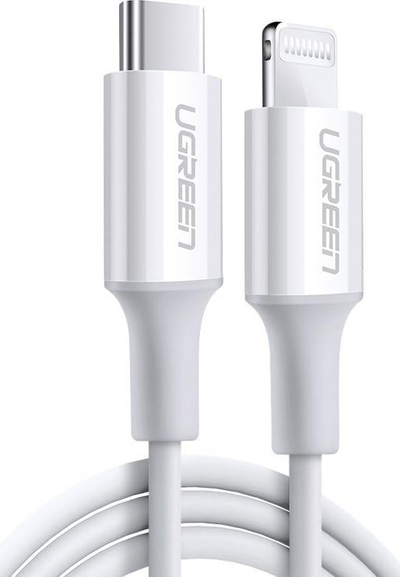 Kabllo Ugreen US171 USB C në Lightning, 0.25m, 36W, e bardhë