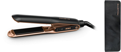Piaster flokësh Rowenta Ultimate Experience Thermocare, pllaka qeramike titanium, ekran LED, e zezë rosegold