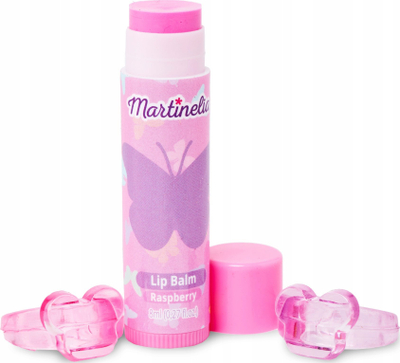 Set kozmetik për kalamaj Martinelia Shimmer Wings, balsam buzësh me aromë mjedre 8ml, 2 unaza, rozë