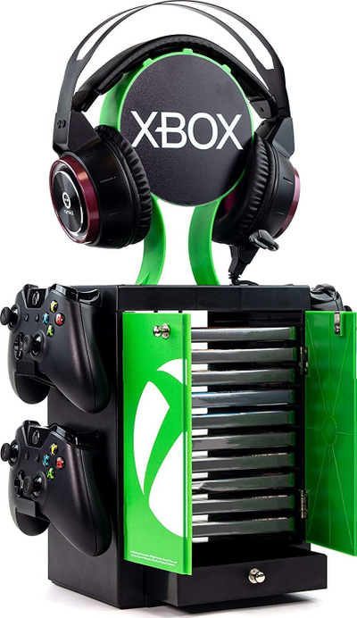 Raft për lojëra Xbox Numskull Gaming Locker, mban deri në 10 disqe, me mbajtëse për kufje, shumëngjyrësh