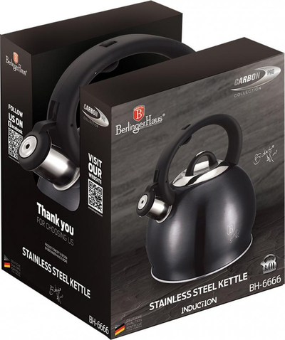 Çajnik BERLINGERHAUS Carbon Pro Line BH-6666, 3L, çelik inox, gri