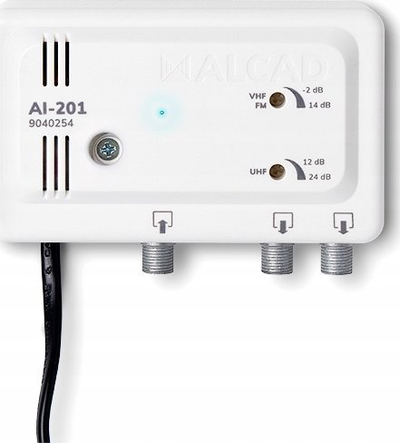 Amplifikator antene Alcad AI-201, broadband, për 2 TV VHF UHF