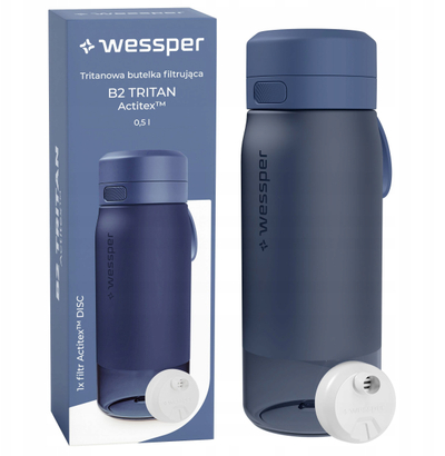 Shishe me filtër Wessper B2 Tritan Actitex, 0.5L, pa BPA, blu