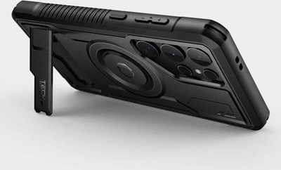 Mbrojtëse telefoni Tech-Protect Kevlar MagSafe+, për Samsung Galaxy S24 Ultra, me këmbë mbajtëse, e zezë