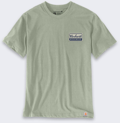 Bluzë T-shirt Carhartt Script Patch Relaxed Fit, pambuk, me mëngë të shkurtra, jeshile e hapur me blu të errët, M