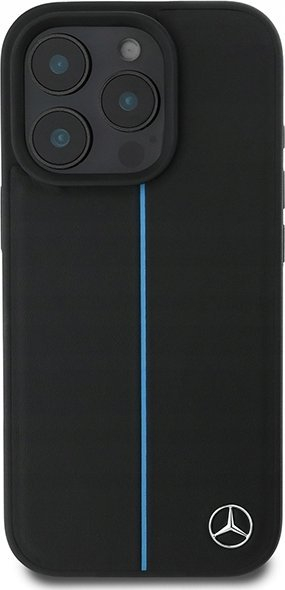 Kapak telefoni Mercedes Blue Line Leather, MagSafe, për iPhone 16 Pro, i zi