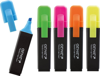 Set markerësh Genie Highlighter, 5 ngjyra, 5 copë