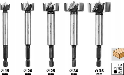 Set frezash Forstner Einhell, 5 copë, 15 35mm, në kuti M