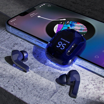 Kufje wireless ACEFAST T6, Bluetooth 5.0, me kuti karikimi me LED, blu e errët
