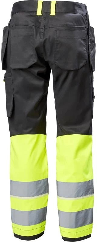 Pantallona pune Helly Hansen UC-ME Construction Class 1, me plot xhepa, shirita reflektues, të verdha hi vis edhe të zeza