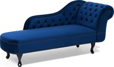 Divan lounge Beliani Nimes, me shtrat anësor të djathtë, kadife, blu e errët