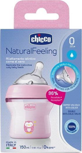 Biberon Chicco NaturalFeeling 53619, 150 ml, sistem kundër kolikave, transparent