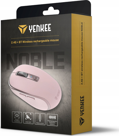 Безжичен глушец Yenkee NOBLE YMS 2085PK, 2400 DPI, со полнење, розов