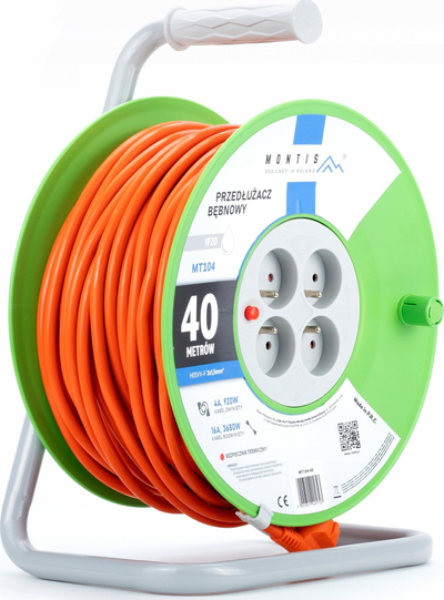 Tambur zgjatues Montis MT104-40, 40m, 4x2P+T 16A 3680W, portokalli