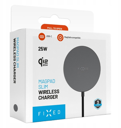 Karikuesi pa tel Fixed MagPad Slim Qi2.2, 25W, USB-C, i hirtë