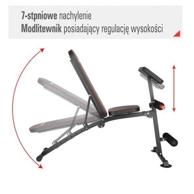 Stol ushtrimesh HMS L8021, multifunksional, deri 150 kg, i zi me të kuqe