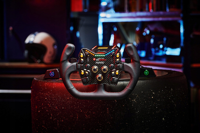 Rim timoni gaming Asetek SimSports Open D Leather, lëkurë e zezë, për sim racing GT