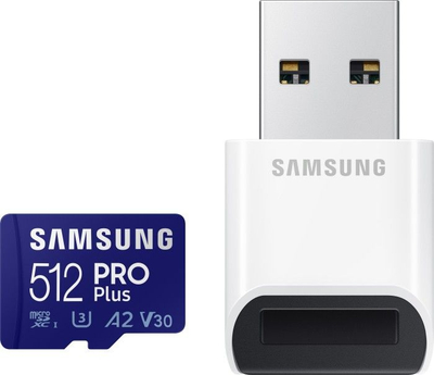 Kartë memorie Samsung PRO Plus 512GB MicroSDXC UHS I U3, 160MB/s, blu