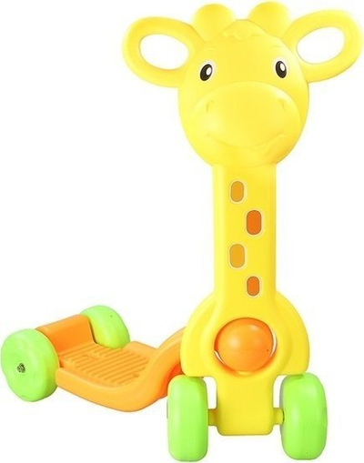 Sekuter për kalamaj Leantoys NO.1003, 4 rrota, me formë xhirafe, i verdhë