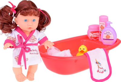 Set lodër interaktiv Jokomisiada Talking Baby Doll Bathtub ZA5335, me vaskë dhe aksesorë banje, rozë