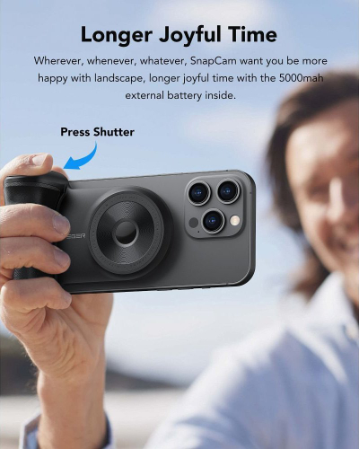Power bank Veger SnapCam, 5000mAh, 5W, MagSafe, me telekomandë me Bluetooth, i zi