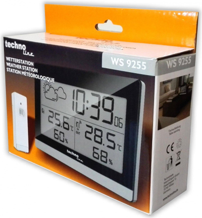 Stacion moti Technoline WS 9255, sensor jashtë, ekran me dritë, zi gri