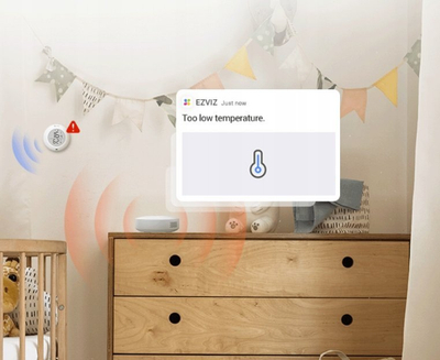 Sensor temperature dhe lagështie Ezviz T51c, wireless, për sistemin A3, i bardhë