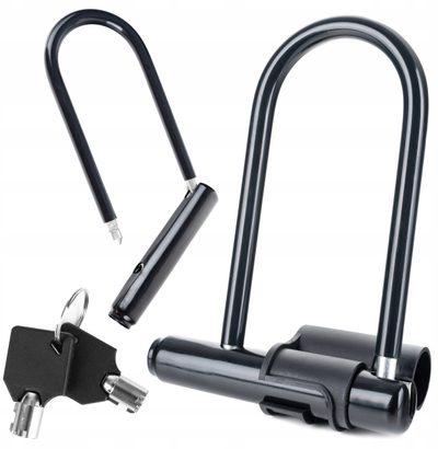 Катанац за велосипед U-lock Closure, иноксен челик, со 2 клуча, црн