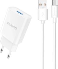 Karikues AC Dudao A4EU, USB A 2.1A, me kabllo USB A në USB C, i bardhë