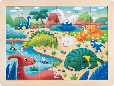 Puzzle druri Hape Dino, 24 pjesë, me dy anë për ngjyrosje, shumëngjyrësh
