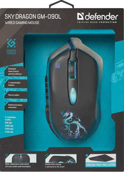 Mouse gaming Defender Sky Dragon GM-090L, 3200 DPI, me kabllo, i zi