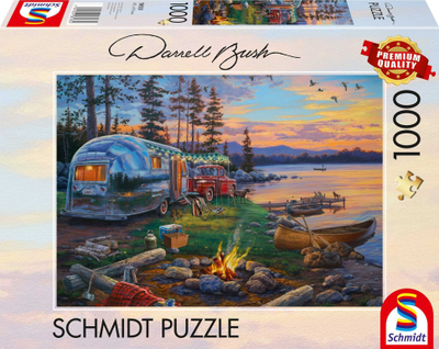 Puzzle Schmidt Darrell Bush Camping Idyll at the Lake, 1000 copa, peizazh liqeni, shumëngjyrësh