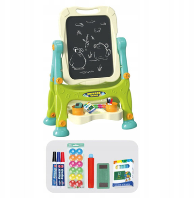 Tabla edukative për fëmijë 3 në 1, me dy anë, magnetike, jeshile